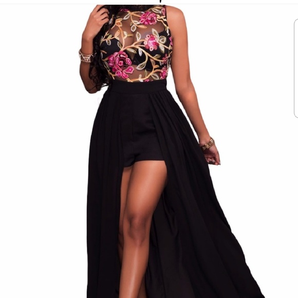 Black sheer floral romper 1 piece dress - Picture 4 of 6